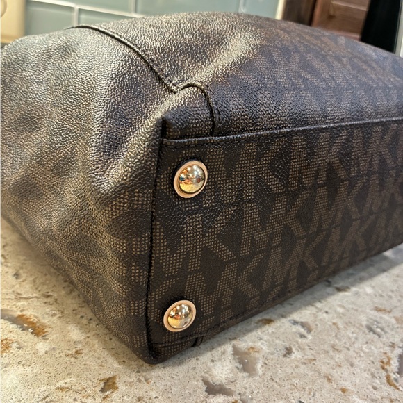 Michael Kors Brown and Tan MK Signature Tote with Gold Charm - Picture 5 of 10